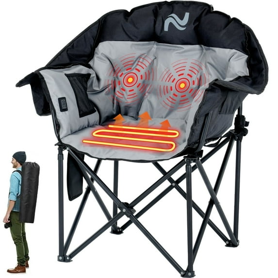 ABORON Heated Massage Camping Chair Folding Chair, Outdoor Portable Heated Folding Chairs, Patio Lounge Chairs with 3 Heat Level & Back Massage, Heating Chair for Outdoor Sports, Camping