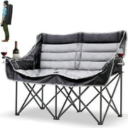 ABORON Oversized Double Camping Chair - 2-Person Heavy Duty Folding Chairs for Outdoor Sports, Padded Moon Round Chair for Adults, with Cup Holder & Carry Bag, Supports up to 990lbs