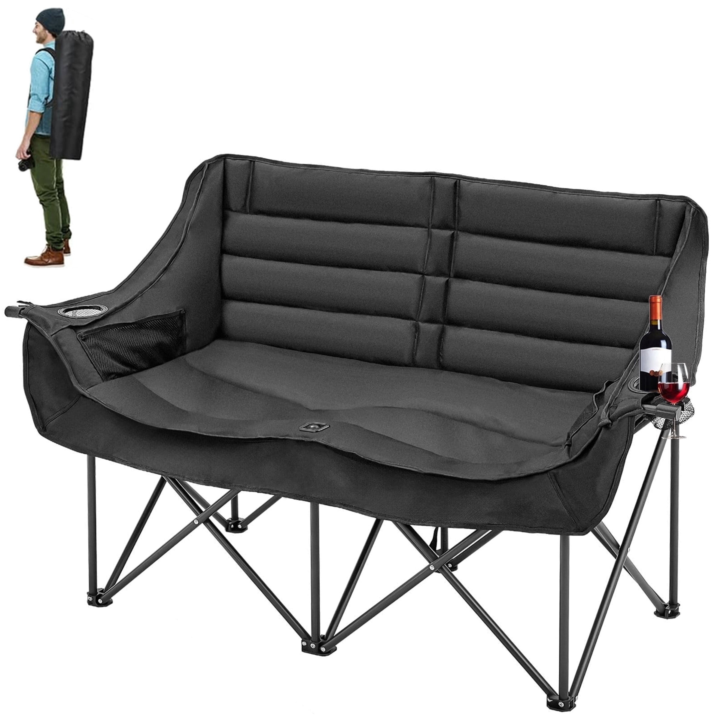 ABORON Oversized Double Camping Chair - 2-Person Folding Chairs for Outdoor Sports, Padded Moon Round Chair for Adults, with Cup Holder & Carry Bag, Supports up to 990lbs - Walmart.com