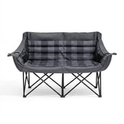 ABORON Oversized Double Camping Chair - 2-Person Folding Chairs for Outdoor Sports, Padded Moon Round Chair for Adults, with Cup Holder & Carry Bag, Supports up to 990lbs