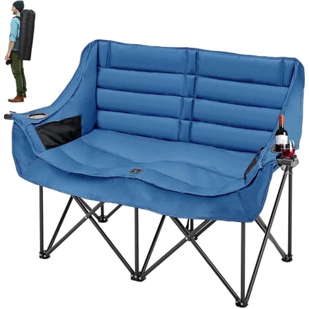 ABORON Oversized Double Camping Chair - 2-Person Folding Chairs for Outdoor Sports, Padded Moon Round Chair for Adults, with Cup Holder & Carry Bag, Supports up to 990lbs