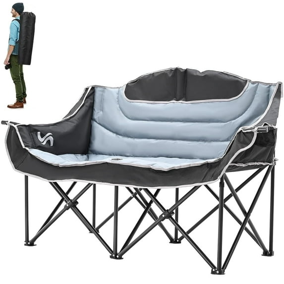 ABORON Oversized Double Camping Chair - 2-Person Heavy Duty Folding Chairs for Outdoor Sports, Padded Moon Round Chair for Adults, with Cup Holder & Carry Bag, Supports up to 990lbs