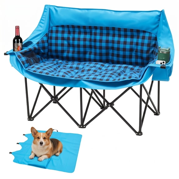 ABORON Oversized Double Camping Chair - Upgraded 2-Person Heavy Duty Folding Chairs with Headrest, Extra-thick Padded Loveseat Chair for Adults, with Cup Holder & Phone Holder & Carry Bag