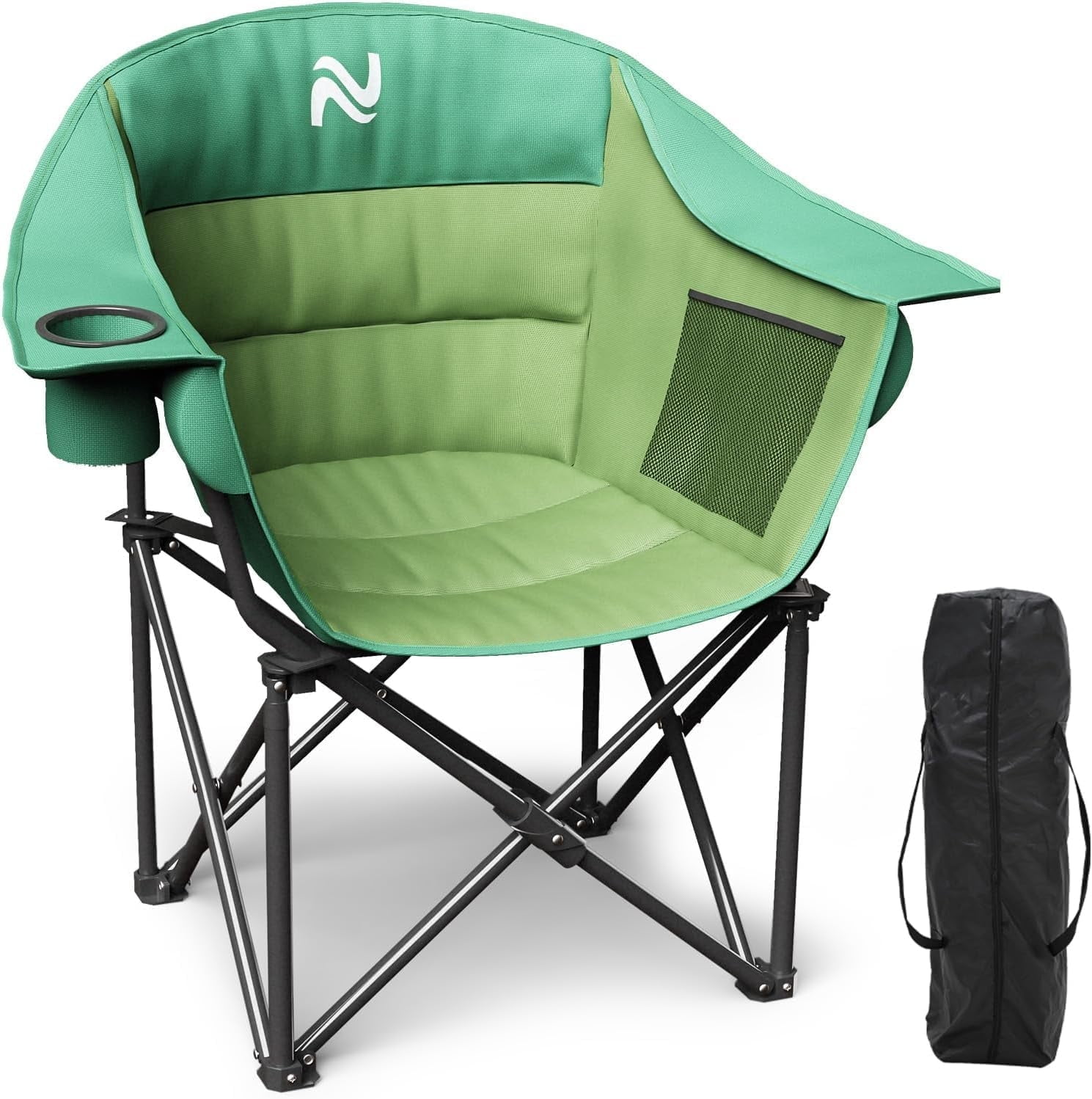 ABORON Oversized Padded Camping Chair, Outdoor Folding Chair for Couple, Fully Padded Patio Chair Portable Heavy Duty Arm Chairs with Side Pockets, Cup Holder for Picnic, Fishing, Backpacking