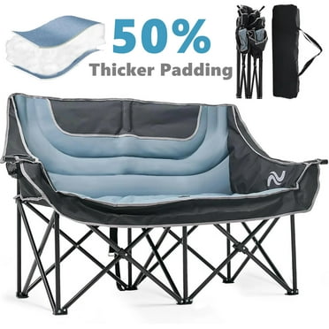 ABORON Oversized Double Camping Chair, Folding 2 Person Camping Chair Loveseat, Fully Padded Duo Chair Camping Couch, Portable Double Camp Chair, Lawn Chairs, Camping Bench with Carrying Bag
