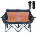 thumbnail image 1 of ABORON Oversized Heated Double Camping Chair, Folding 2 Person Camping Chair Loveseat, Fully Padded Duo Chair Camping Couch with 3 Heat Levels, Portable Double Lawn Chairs, Outdoor Camping Bench, 1 of 10