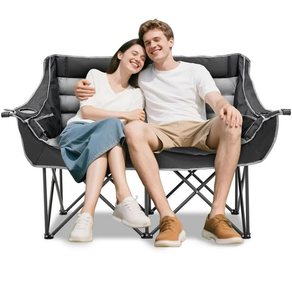 ABORON Oversized Double Camping Chair, Folding 2 Person Camping Chair Loveseat, Fully Padded Duo Chair Camping Couch, Portable Double Camp Chair, Lawn Chairs, Camping Bench with Carrying Bag