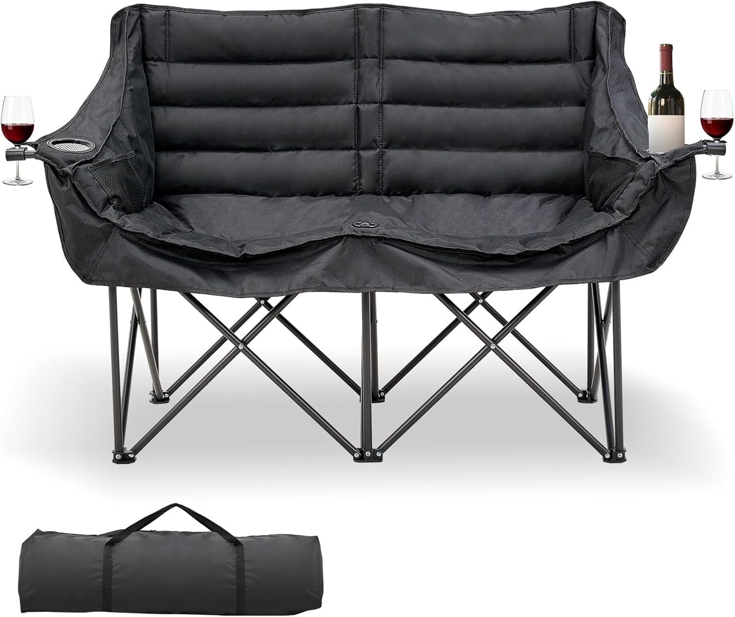 ABORON Oversized Double Camping Chair, Folding 2 Person Camping Chair Loveseat, Fully Padded Duo Chair Camping Couch, Portable Double Camp Chair, Lawn Chairs, Camping Bench with Carrying Bag - Walmart.com