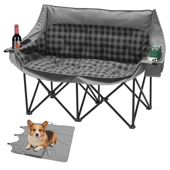 ABORON Oversized Double Camping Chair, Folding 2 Person Camping Chair Loveseat, Extra-Thick Padded Duo Chair Camping Couch, Portable Double Camp Chair, Lawn Chairs, Camping Bench with Carrying Bag