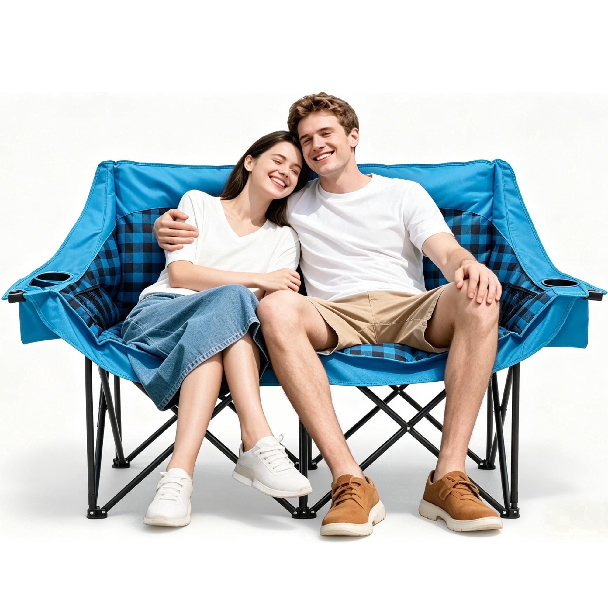ABORON Oversized Double Camping Chair, Folding 2 Person Camping Chair Loveseat, Extra-Thick Padded Duo Chair Camping Couch, Portable Double Camp Chair, Lawn Chairs, Camping Bench with Carrying Bag