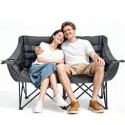 ABORON Oversized Double Camping Chair, Folding 2 Person Camping Chair Loveseat, Fully Padded Duo Chair Camping Couch, Portable Double Camp Chair, Lawn Chairs, Camping Bench with Carrying Bag