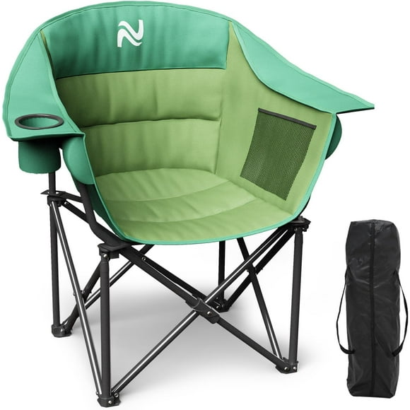 ABORON Oversized Padded Camping Chair, Outdoor Folding Chair for Couple, Fully Padded Patio Chair Portable Heavy Duty Arm Chairs with Side Pockets, Cup Holder for Picnic, Fishing, Backpacking