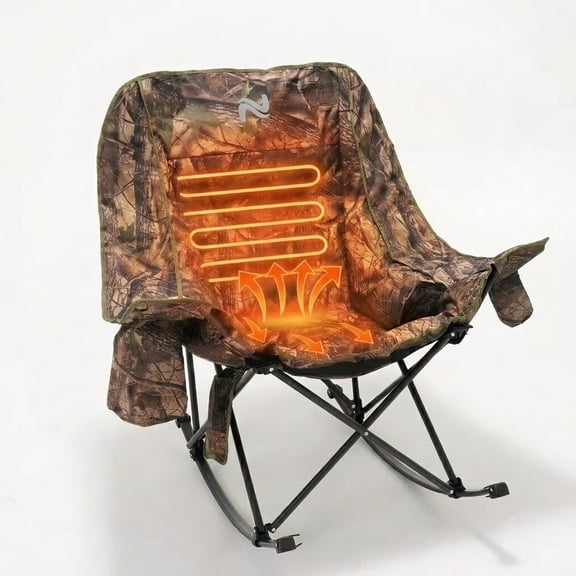 ABORON Oversized Heated Rocking Camping Chair for Adults- 400lbs Capacity Padded Camping Recliner w/ 3 Levels Heat - Folding Lawn Chair with Side Pockets for Camp Patio Backyard