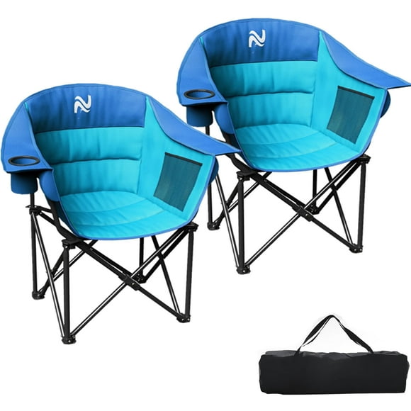 ABORON Oversized Padded Camping Chair, Outdoor 2-Pack Folding Chair for Couple, Fully Padded Patio Chair Portable Heavy Duty Arm Chairs with Side Pockets, Cup Holder for Picnic, Fishing, Backpacking