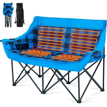 ABORON Oversized Double Heated Camping Chair Folding Loveseat, 2-Person Folding Chair Portable Heated Chairs for Outdoor Sports with 3 Heat Levels, Patio Lounge Chairs Lawn Chair for Camping