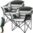 thumbnail image 1 of ABORON Oversized Folding Camping Chair, 2-Pack Padded Moon Round Chair for Adults, Foldable Saucer Recliner with Cup Holder & Carry Bag, Supports up to 500lbs, 1 of 7