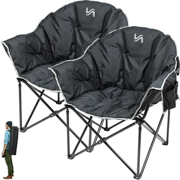 ABORON Oversized Folding Camping Chair, 2-Pack Portable Oversize Camping Chairs for Adults, Fully Padded Folding Chairs Outdoor Sports, Lawn Chair Patio Lounge Chairs 500 LBS Capacity