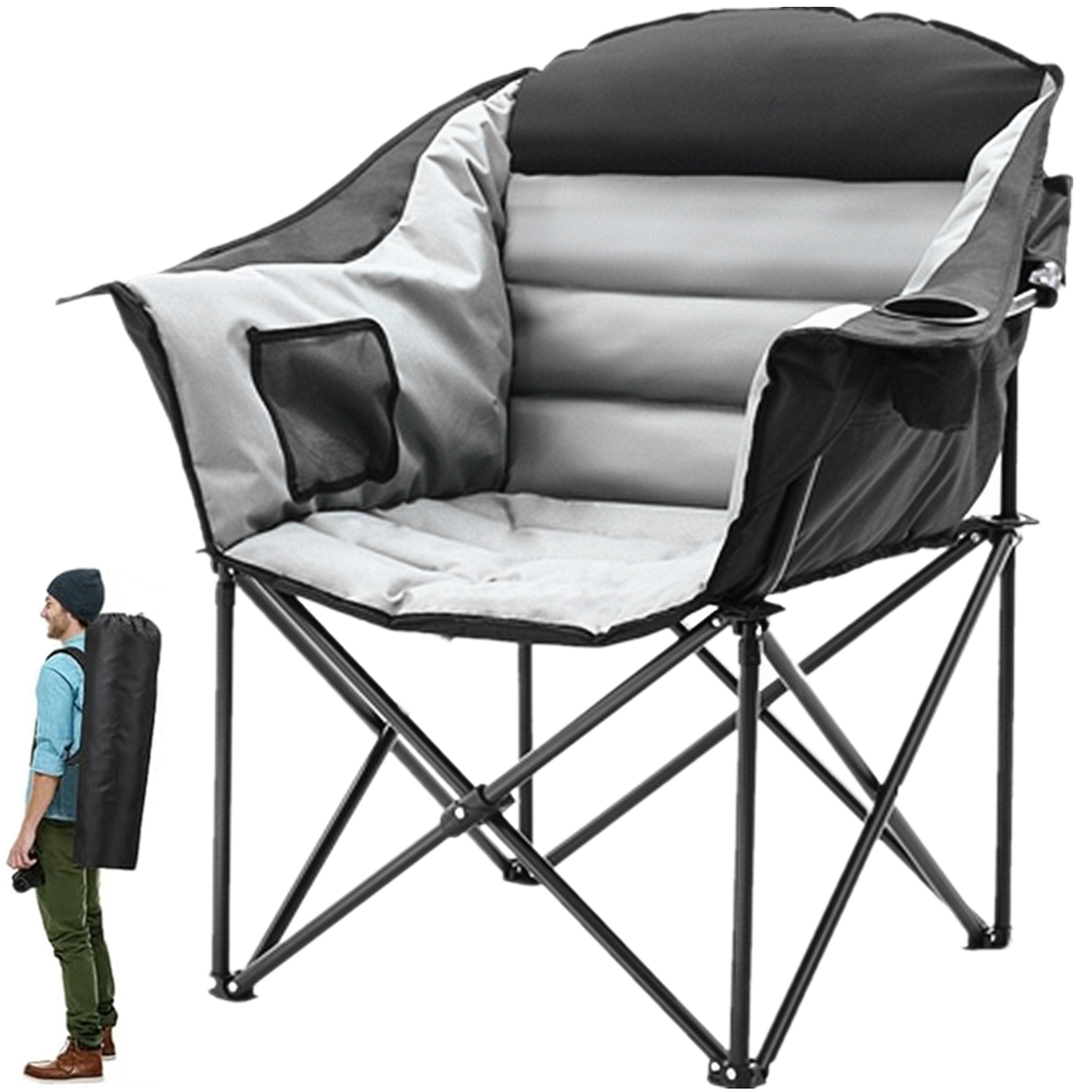 BOZTIY Oversized Camping Chair, Fully Padded Folding Moon Saucer Chair Heavy Duty Folding Chair With Cup Holder And Carry Bag Yly Tealdh