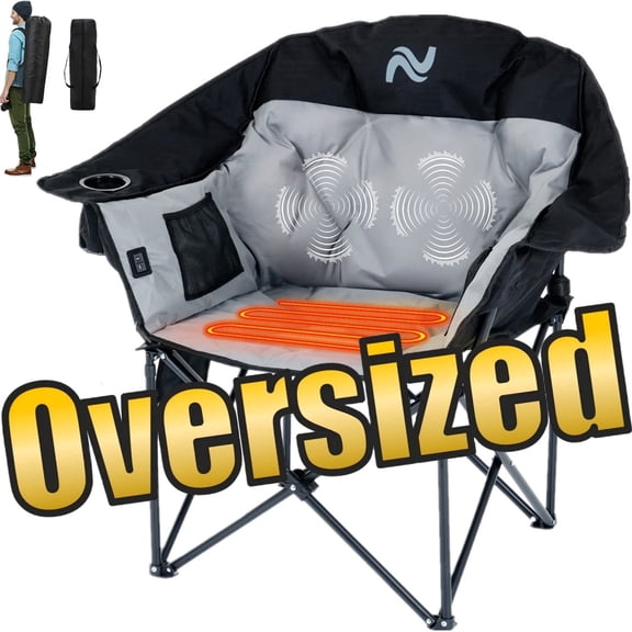 ABORON Oversized Heated Massage Camping Chair Folding Chair, Outdoor Portable Heated Folding Chairs with 3 Heat Level & Back Massage, Heating Chair for Outdoor Sports, Camping