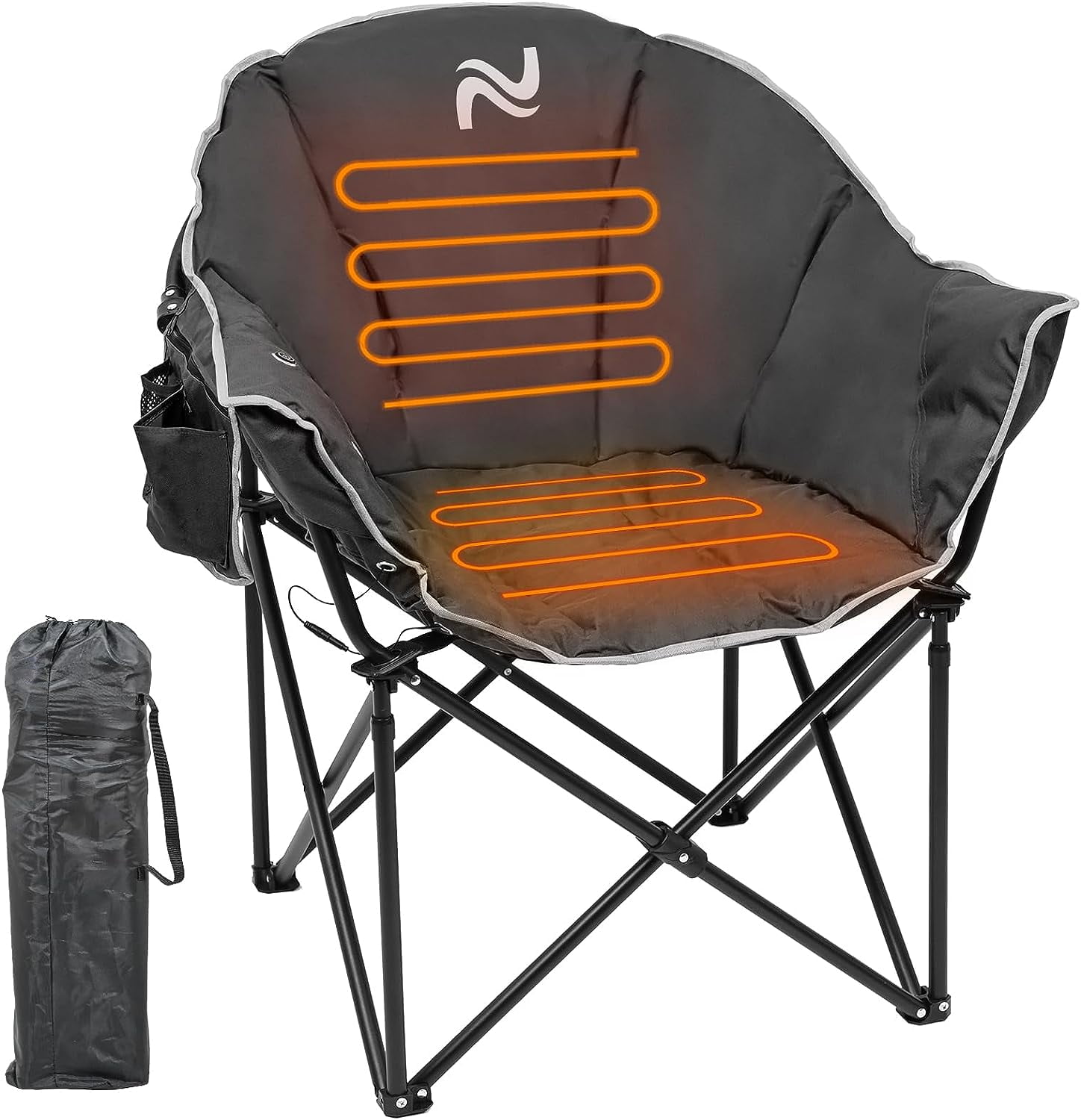 XGEAR Heated Camping Chair For Adults, 3 Heat Levels, Heated Back And Seat, Fully Padded Heated Camp Chair For Outdoor, Battery Not Included(Black/Silver