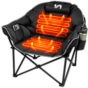 ABORON Oversized Heated Camping Chair with Pillow, Outdoor Portable Heated Folding Chairs, Heating Lawn Chair for Camping and Outdoor Sports - Black