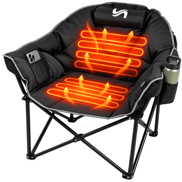 ABORON Oversized Heated Camping Chair with Pillow, Outdoor Portable Heated Folding Chairs, Heating Lawn Chair for Camping and Outdoor Sports - Black