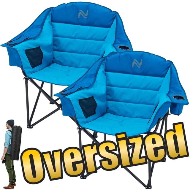 ABORON Oversized Camping Chair Folding Chair, 2-Pack Outdoor Portable Camping Chairs with Cooler Bag for Adults, Fully Padded Folding Chairs Outdoor Sports, Lawn Chair 500 LBS Capacity