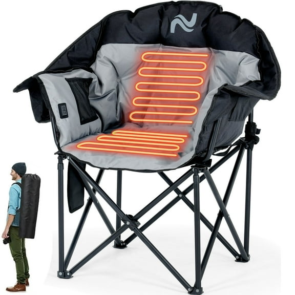 ABORON Heated Camping Chair Folding Chair, Outdoor Portable Heated Folding Chairs, Patio Lounge Chairs with 3 Heat Levels, Heating Chair for Outdoor Sports, Camping