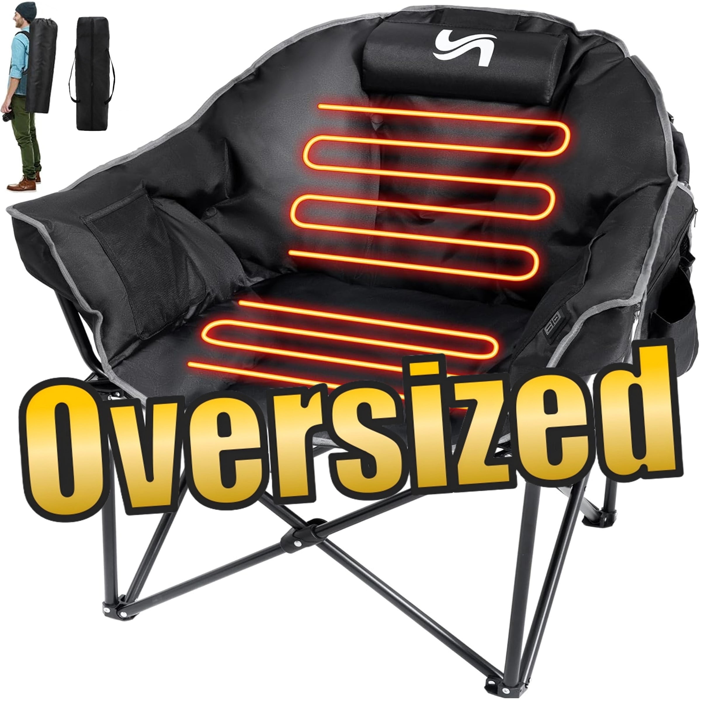 Walmart Black Friday Deals 2025 ABORON Heated Camping Chair for Adults, Oversized Portable Folding Chair with 3 Heat Levels