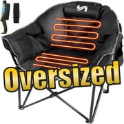 ABORON Oversized Heated Camping Chair with Pillow, Outdoor Portable Heated Folding Chairs, Patio Lounge Chairs with 3 Heat Levels, Heating Chair for Outdoor Sports, Camping
