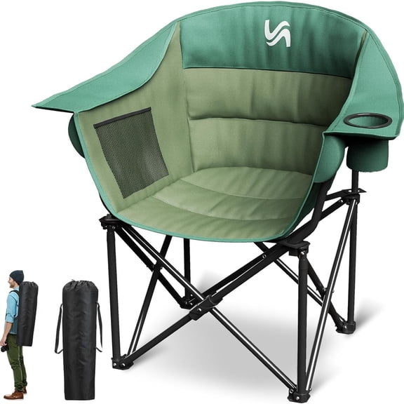 ABORON Camping Chair for Adults, Outdoor Heavy Duty Folding Chair with Cup Holder and Pockets, Portable Camping Chairs for Outside Sports, Picnic, Beach, Fishing, Patio, Supports 450 lbs - Green