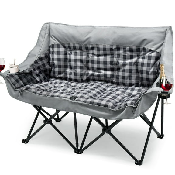 ABORON Oversized Double Camping Chair - 2-Person Heavy Duty Folding Chairs for Outdoor Sports, Padded Moon Round Chair for Adults, with Cup Holder & Carry Bag, Supports up to 990lbs