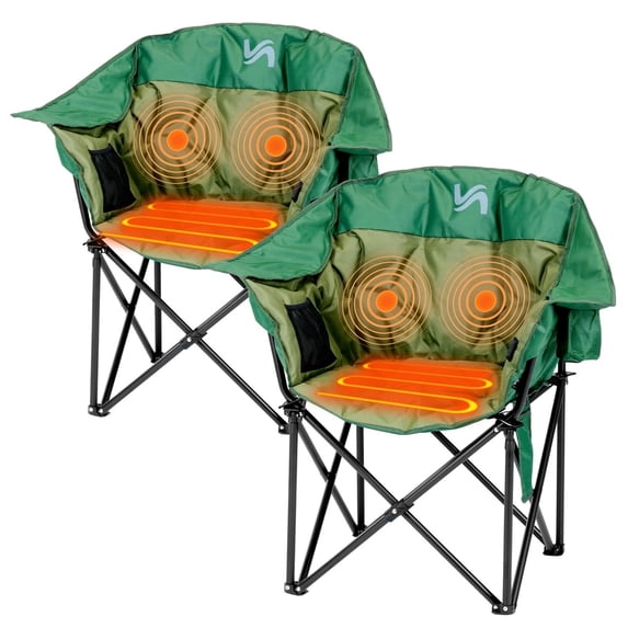 ABORON Heated Massage Camping Chair Folding Chair, 2-Pack Outdoor Portable Heated Folding Chairs, Patio Lounge Chairs with 3 Heat Level & Back Massage, Heating Chair for Outdoor