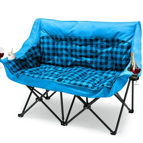 ABORON Oversized Double Camping Chair - 2-Person Heavy Duty Folding Chairs for Outdoor Sports, Padded Moon Round Chair for Adults, with Cup Holder & Carry Bag, Supports up to 990lbs