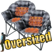 ABORON Oversized Heated Camping Chair with Pillow, 2-Pack Outdoor Portable Heated Folding Chairs, Patio Lounge Chairs with 3 Heat Levels, Heating Chair for Outdoor Sports, Camping