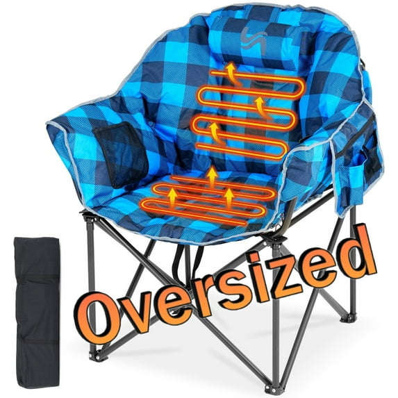 ABORON Oversized Heated Camping Chair Adult, Heated Folding Chair Outdoor Sports with 3 Heat Levels, Portable Heated Outdoor Chair for Lawn Patio Lounge, Supports Up to 500lbs, Battery NOT Included