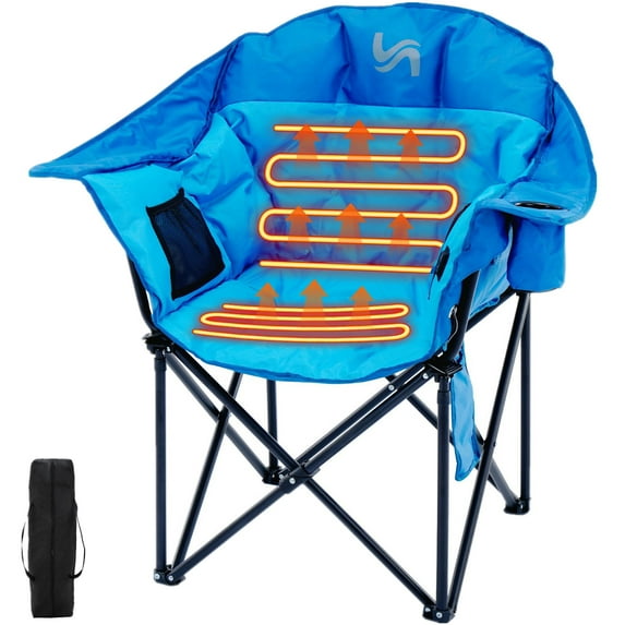 ABORON Padded Heated Camping Chair Adult, Outdoor Folding Chair with 3 Heat Levels, Fully Padded Heated Patio Chair Portable Heavy Duty Arm Chair, Supports Up to 400lbs, Battery NOT Included
