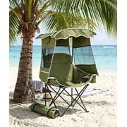 ABORON Camping Chair with Canopy Shade, Folding Beach Canopy Chair with Cooler Bag, Side Pockets and Cup Holder, Portable Ergonomic Camping Chair for Adults Camping, Picnic, Fishing, Tailgate - Green