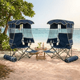thumbnail image 1 of ABORON Beach Chair with Canopy Shade and Footrest, Folding Camping Canopy Chair with Cooler Bag, Cup Holder and Side Pocket, Portable Ergonomic Beach Chair for Adults Camping, Fishing - Blue 2 Pack, 1 of 10