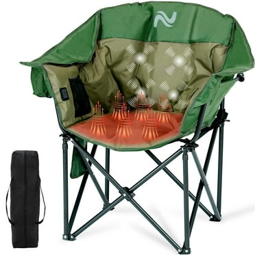 ABORON Padded Heated Massage Camping Chair Adult, Outdoor Folding Chair with 3 Heat Level & Back Massage, Heated Patio Chair Portable Heavy Duty Arm Chair, Support Up to 400lbs, Battery NOT Included