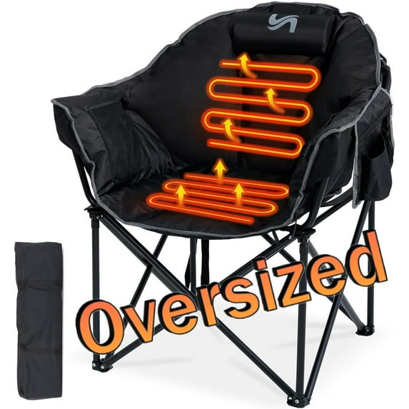 ABORON Oversized Heated Camping Chair Adult, Heated Folding Chair Outdoor Sports with 3 Heat Levels, Portable Heated Outdoor Chair for Lawn Patio Lounge, Supports Up to 500lbs, Battery NOT Included