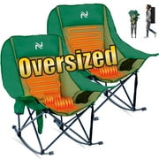 ABORON Oversized Heated Rocking Camping Chair for Adults- 400lbs Capacity Padded Camping Recliner w/ 3 Levels Heat - Folding Lawn Chair with Side Pockets for Camp Patio Backyard，Set of 2