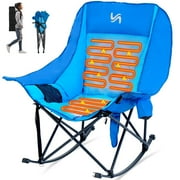 ABORON Oversized Heated Rocking Camping Chair Adults, Folding Heated Rocker Chair, Heavy Duty Fully Padded Folding Chairs, Patio Rocking Chair with 3 Heat Levels
