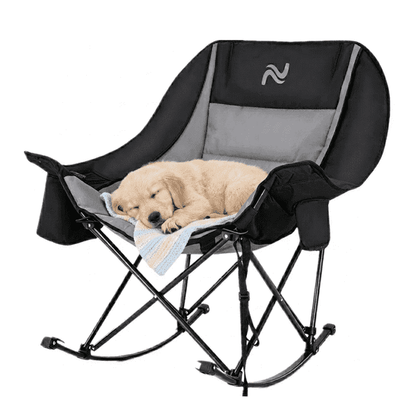 ABORON Oversized Rocking Camping Chair for Adults, Portable Folding Outdoor Rocker with Ice Bag, Supports up to 400 lbs, Classic Black