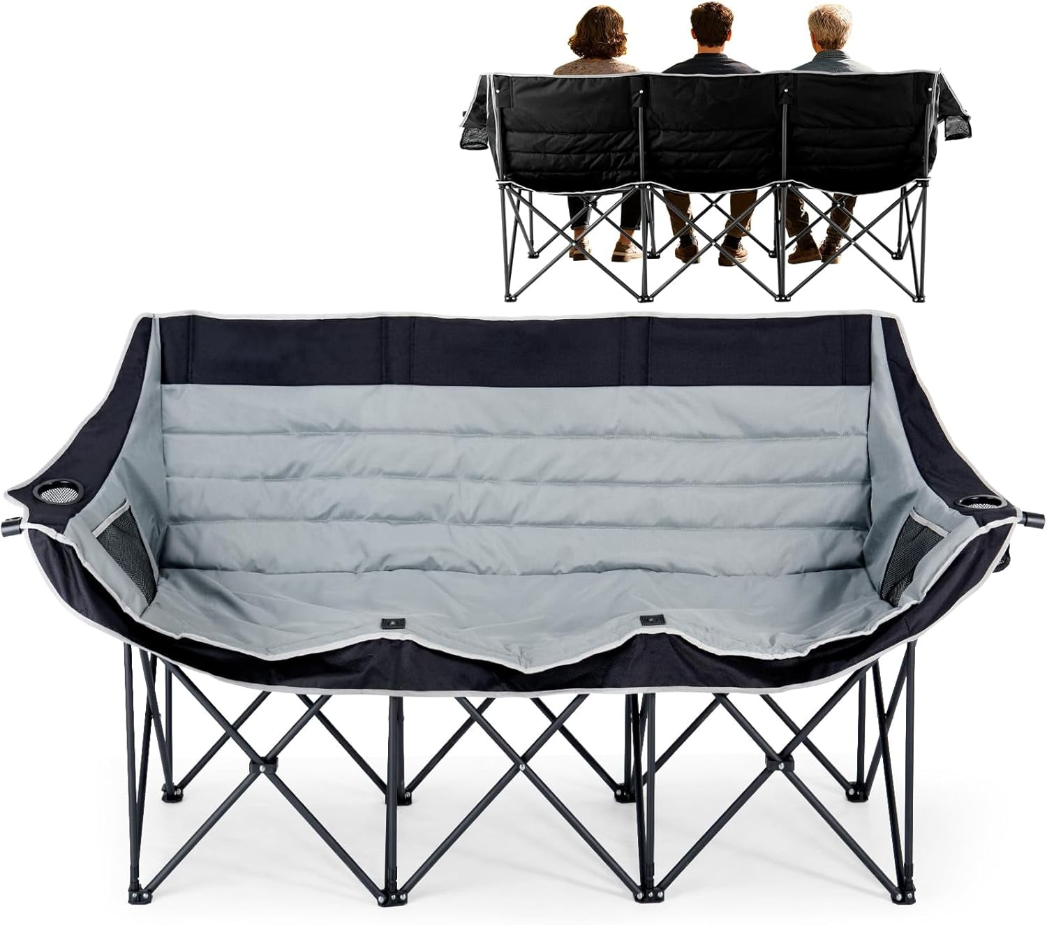 ABORON Oversized Triple Seat Camping Chair, Folding 3 Person Camping Chair, Fully Padded Three-seater Camping Chair Camping Couch, Portable Camping Bench, Lawn Chairs Carrying Bag - Walmart.com