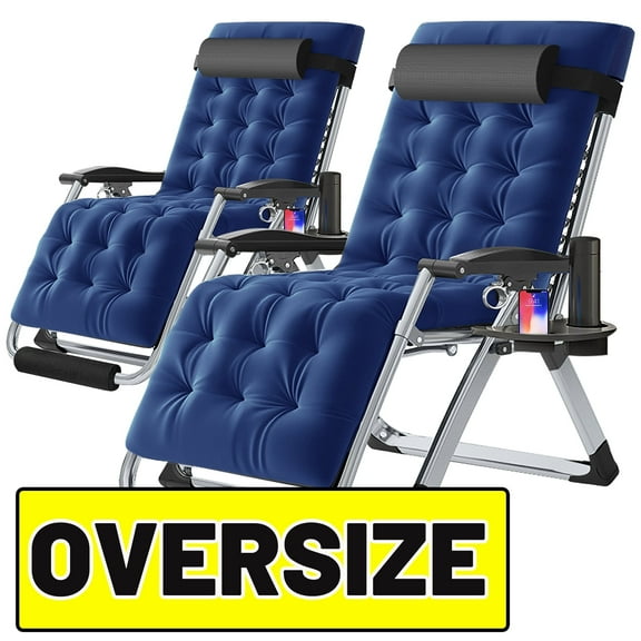 ABORON Oversized XXL Zero Gravity Chairs Set of 2, Folding Recliner Lounge Chair, Portable Chaise with Detachable Soft Cushion, Cup Holder, Headrest
