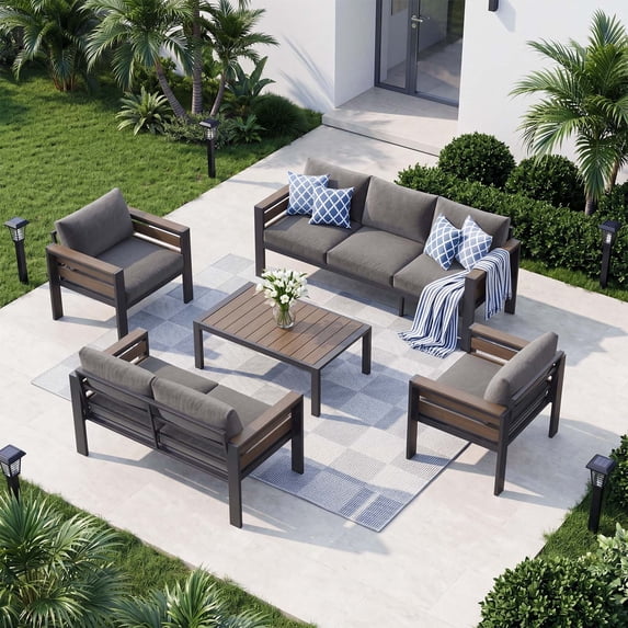 ABORON Patio Furniture Set, Patio Conversation Sets Sectional Sofa with 27" Deep Seating, 7-Seater Outdoor Patio Furniture Set w/ Coffee Table and All-Weather Thick Cushion, Easy Assembly