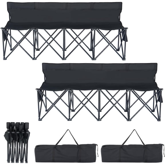 ABORON Portable Bench 4 Seat Soccer Benches for Team, Folding Sideline Bench for Sports Team Camping Chairs Foldable Sideline Soccer Bench with Carry Bag, Black-2 Pack