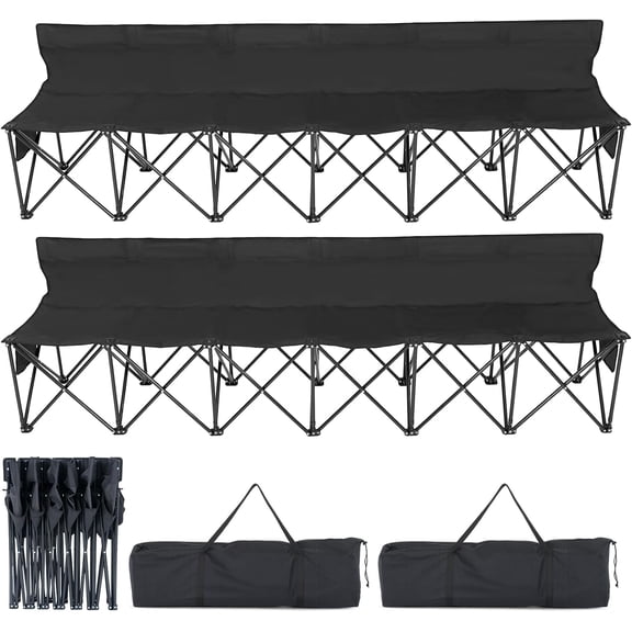 ABORON Portable Bench 6 Seat Soccer Benches for Team, Folding Sideline Bench for Sports Team Camping Chairs Foldable Sideline Soccer Bench with Carry Bag, Black-2 Pack