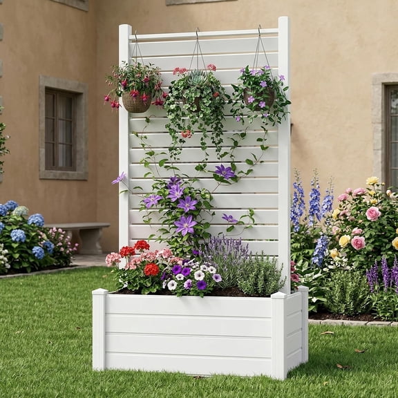 ABORON Privacy Fence Panels with Planter Box for Outside, 38" W x72" H Vinyl Panel Air Conditioner Fence Screen Trash Can Fences Pool Equipment Enclosure, No Dig Outdoor Fencing